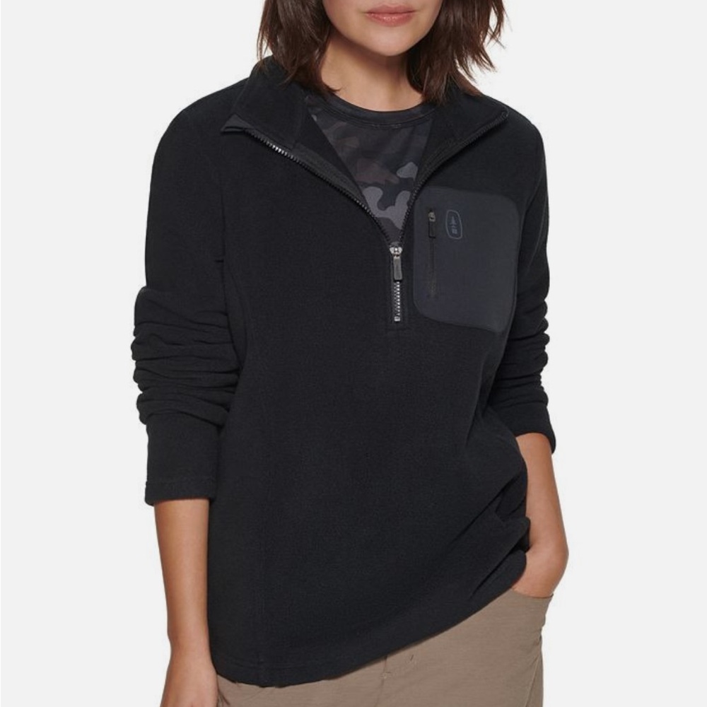 Bass Women’s Black Quarter Zip Athleisure Fleece Fitted Sporty Chic Sherpa